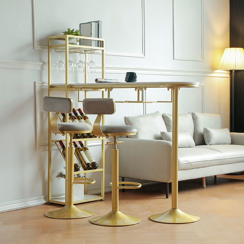 Specialty Marble Top Bar Table Glossy White Glam Pub Table with Wine Storage