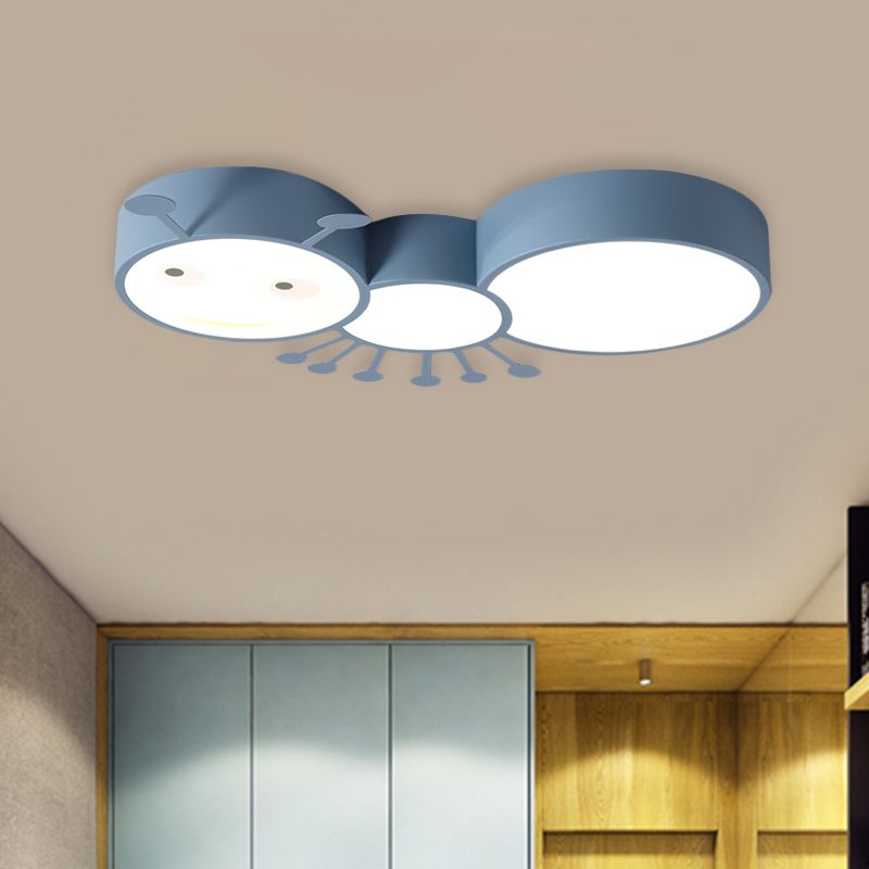 Macaroon Ant Acrylic Flush Mount LED Flush Ceiling Light Fixture in White/Pink/Blue for Child Room