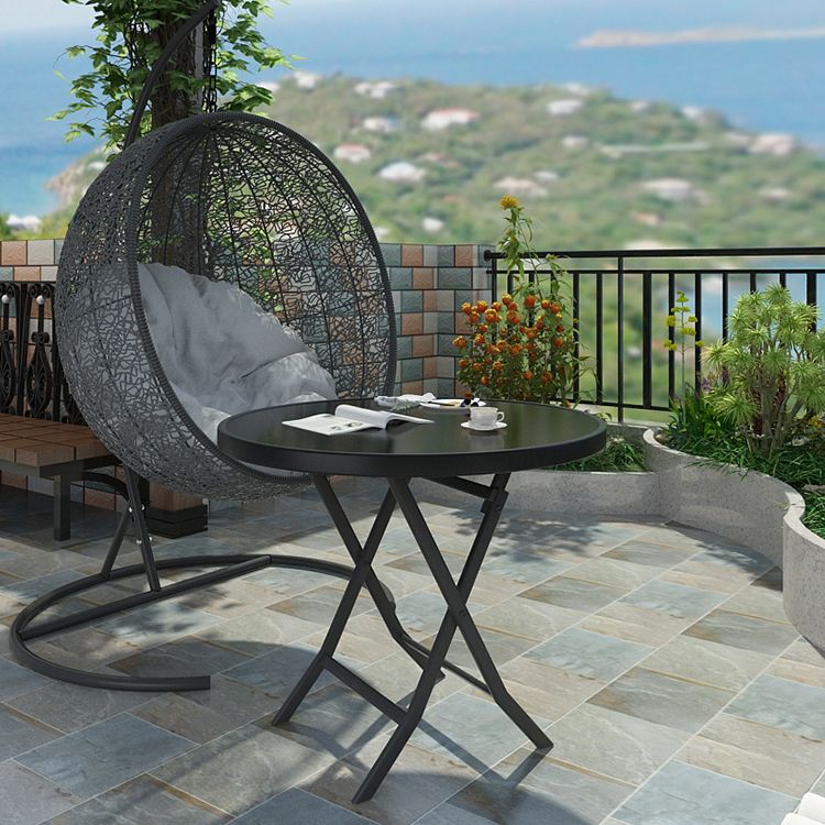 Glass Foldable Dining Table for 2 Person with Black Metal Base