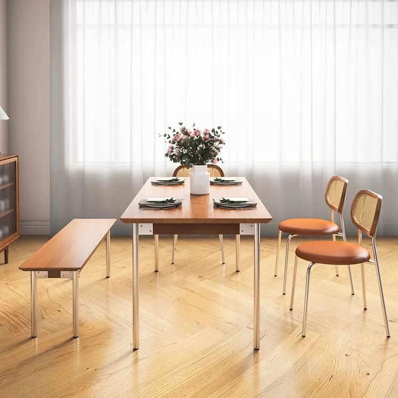 Industrial 1/2/3/4/5 Pieces Rectangle Dining Set Solid Wood Dining Room Table with Chairs