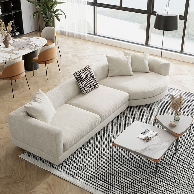 Flannelette Sectional Square Armrest Latex/down Upholstery Filled White Sofa