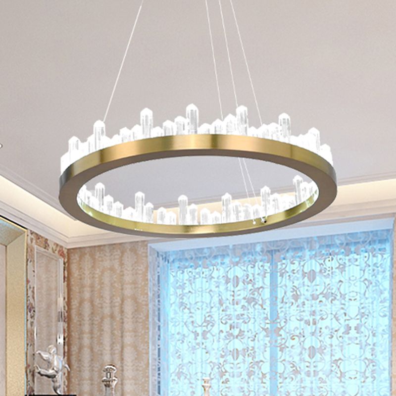 Chandelier circulaire en cristal en or suspension de suspension LED moderne en lumière chaude / blanche pour chambre, 16 "/23,5" de large
