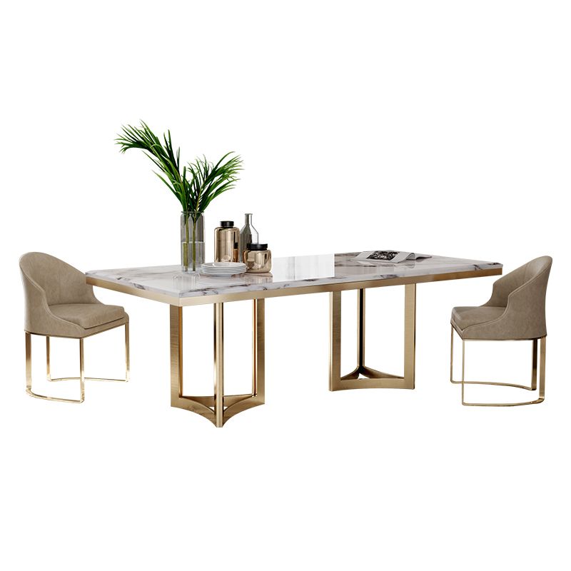 Glam Sintered Stone Dining Table Set with Double Pedestal Base Dining Furniture