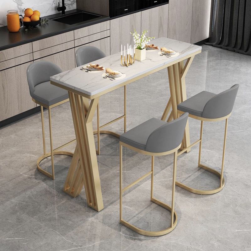 Metal Bar Table Rectangular Faux Marble Top Bistro Pub Table