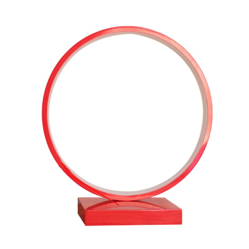 Circle Ring Table Light Aluminum Simple Plug In LED Nightstand Lamp in Red/Pink, White/Warm Light
