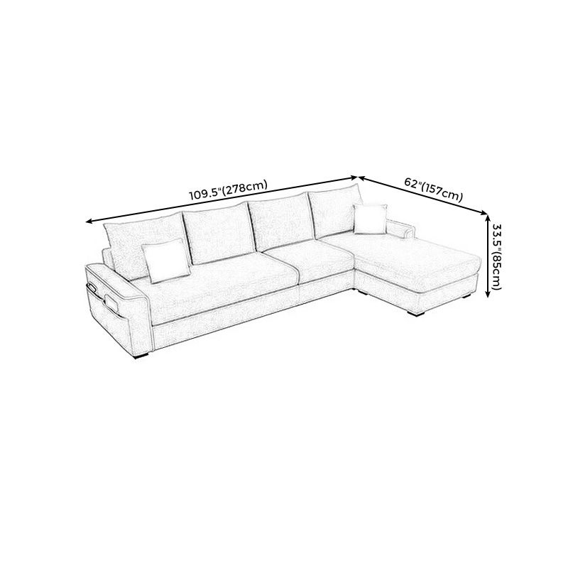 L-Shape Linen Blend Square Arm Sectional with Slipcovered and Storage