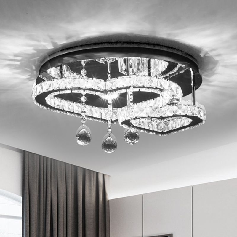 Contemporary Loving Heart Ceiling Lamp Crystal Block LED Bedroom Semi Flush Mount in Chrome