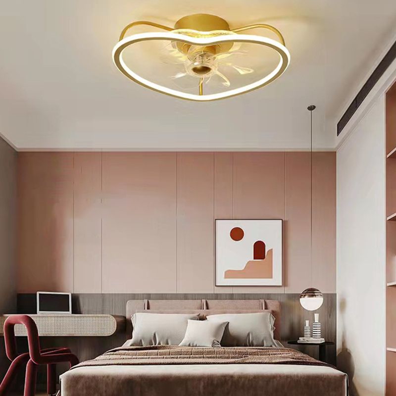 Ventiladores de techo LED de oro acrílico en niños Estilo creativo Luz de techo de hierro forjado para dormitorio