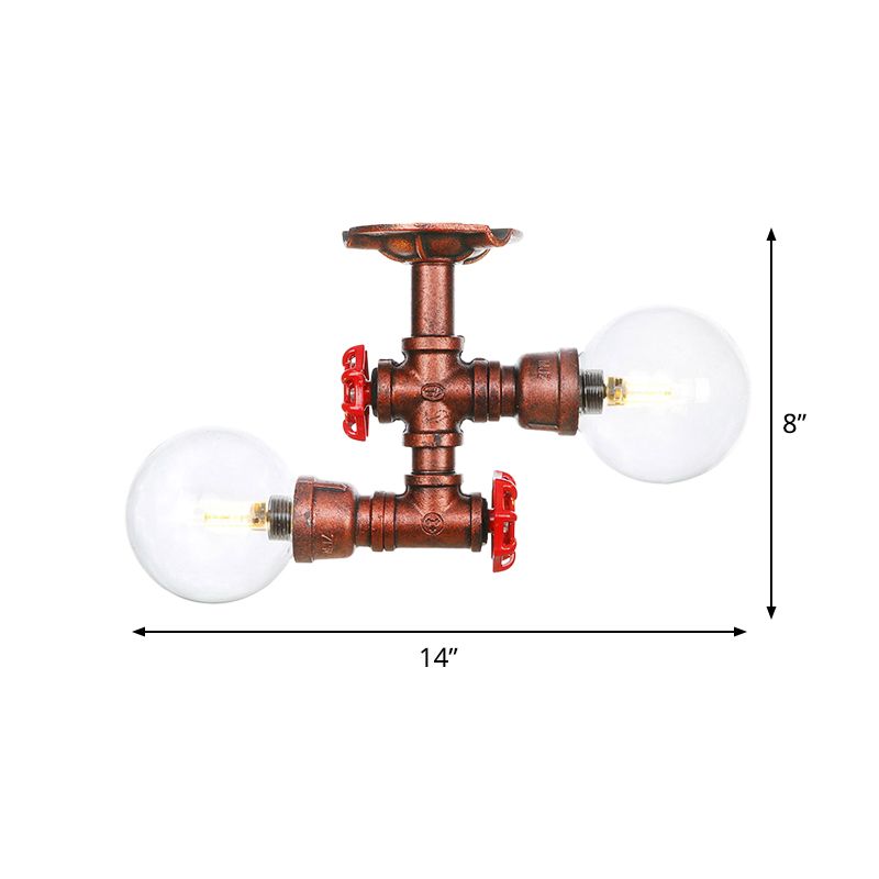 Boule d'éclairage semi-montée en cuivre et verre transparent, 2 lumières, lampe LED antique encastrée