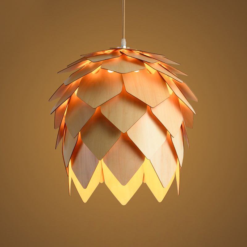 Modern Simple Hanging Light Wooden Shade Pendent Lighting Fixture for Sitting Room