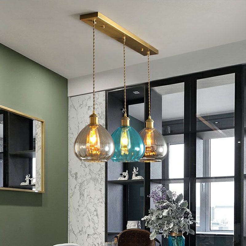 Traanvormige glazen cluster hanger postmoderne 3 lichten messing afwerking hangende lamp