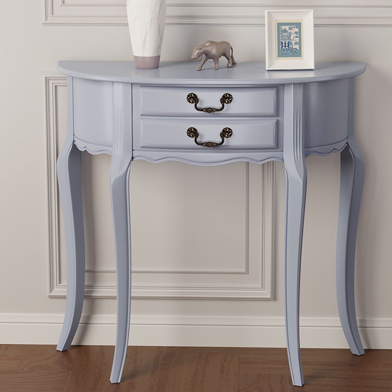 35.43" Tall 2-drawer Console Table Solid Wood Half Moon End Table for Hall