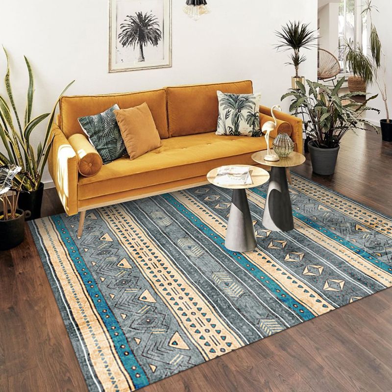 Bohemian Tribal Printed Rug Polyester Area Carpet Non-Slip Backing Indoor Rug for Living Room