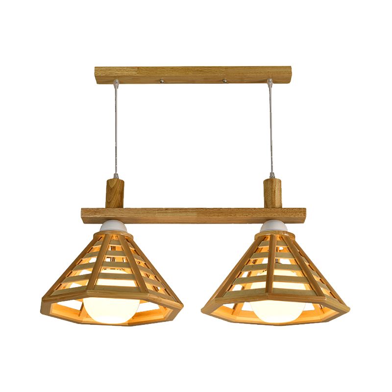 Pullos moderniste 2 bulbes multiples suspendus à la pendante de cage à cage beige léger à la cage beige avec nuance en bois