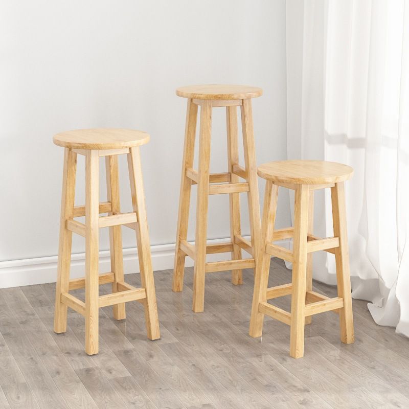 Contemporary Backless Rubberwood Stool Natural Footrest Barstool