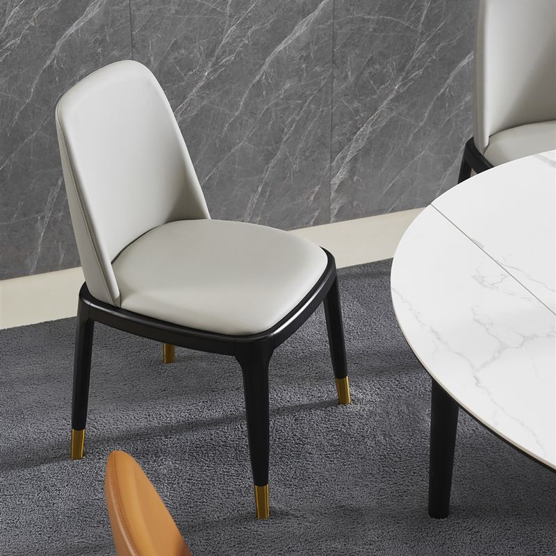 Modern Style Side Chair Leather Indoor Dining Chair with Wooden Legs