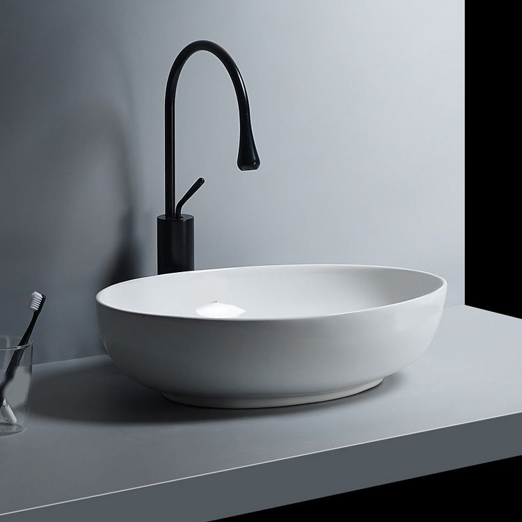 Modern Bathroom Sink Porcelain Round Vessel Lavatory Sink with Pop-Up Drain