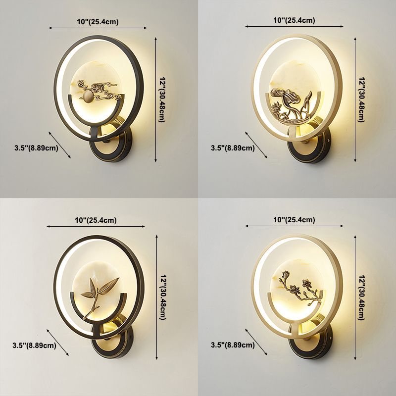 New Chinese Style Jade Wall Light Circle Shape Wall Lamp with Acrylic Shade for Bedroom