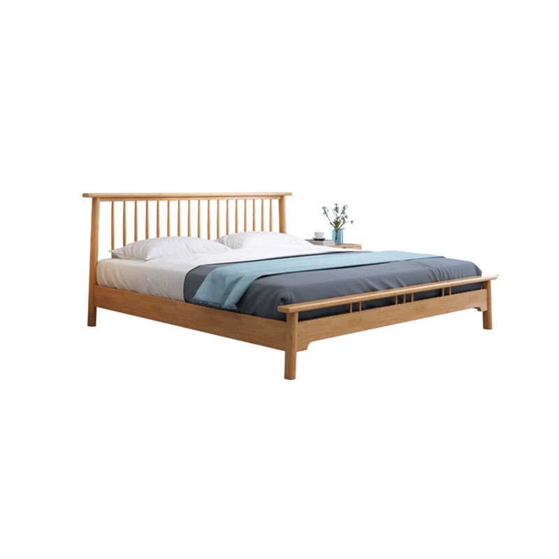 Scandinavian Wooden Slat Bed with Rectangular Spindle Headboard