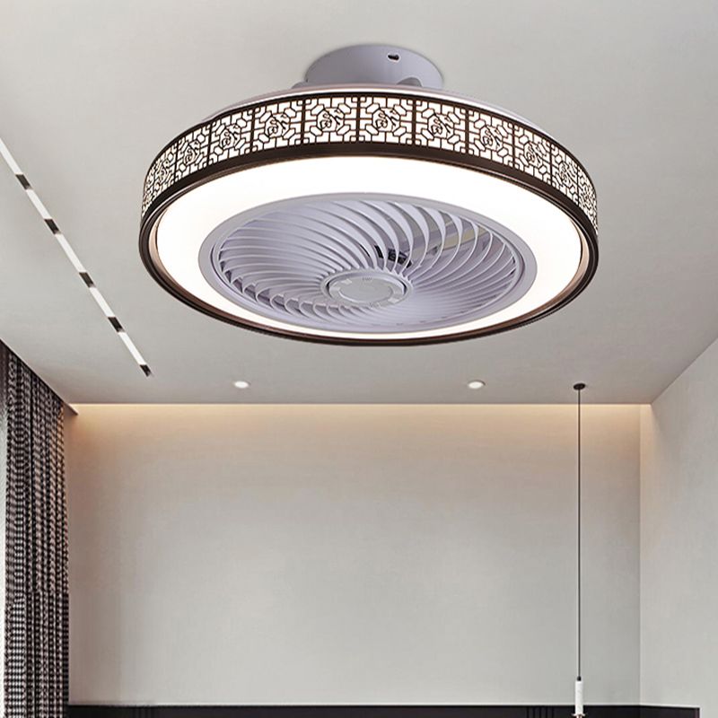 Chinese Style LED Fan Light Metal Round 20" Wide Flush Mount Light for Living Room