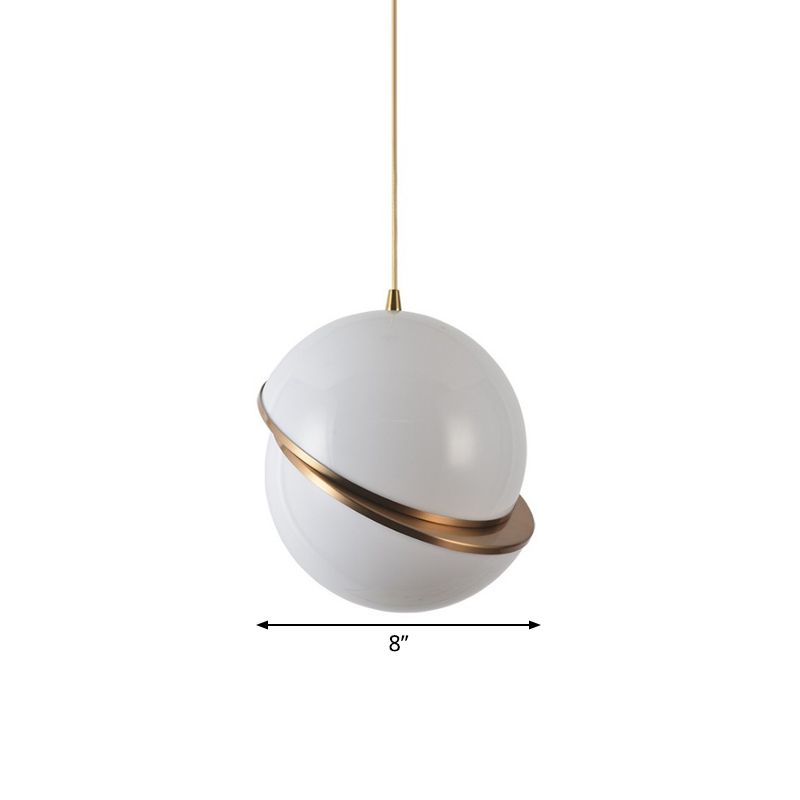 Sliced Sphere Gallery Hanging Lamp Frosted White Glass 8"/10"/12" W Single-Bulb Postmodern Ceiling Pendant in Brass