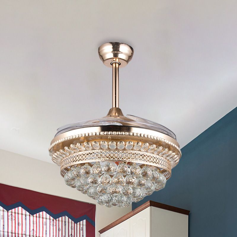 Éventail de ventilateur d'orbes en cristal effilée chambre contemporaine de 42,5 "large LED à luminaire de plafond semi-lutin en or, 3 lames