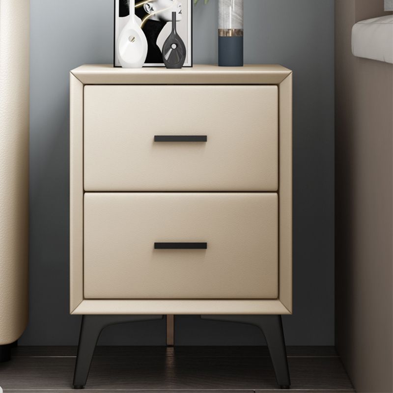 Leather Nightstand with 4 Black Legs Glam Night Table with Drawers