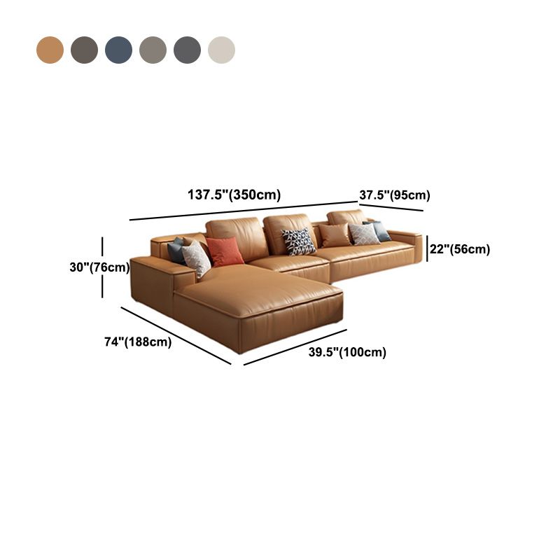 Loose Back Faux Leather Sofa with Chaise Square Arm Sofa - 70.87" D