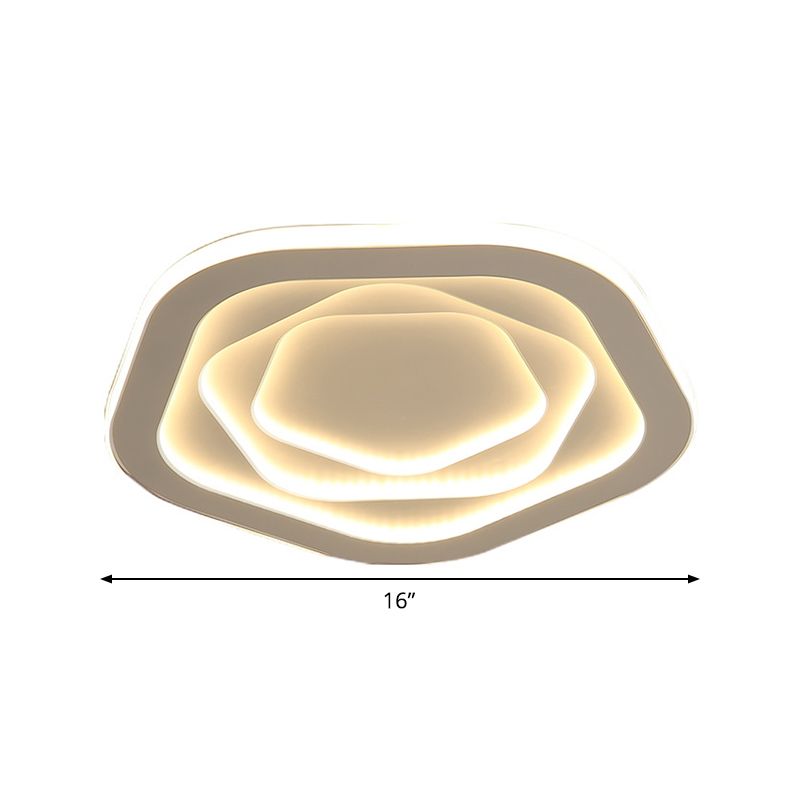 16"/19.5" W LED Bedroom Ceiling Lamp Modernist White Flush Mount Light with Flower/Pentagon/Triangle Acrylic Shade