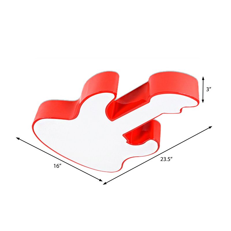 Red/Orange Guitar Flush Ceiling Light Contemporary LED Acrylic Ceiling Lamp for Kindergarten, Warm/White Light