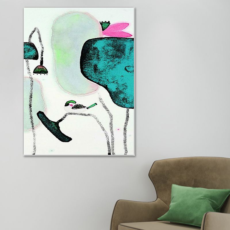 Chinese Lotus Painting Canvas Art Bright Color Flower Wall Decoration for House Interior