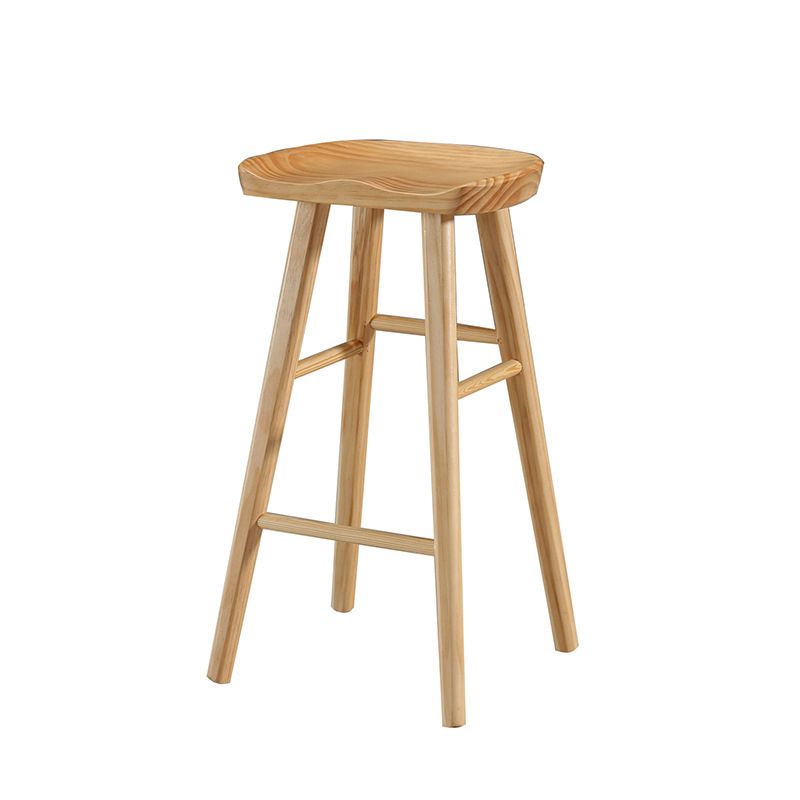 Modern Style Solid Wood Bar Stool with Footrest and Saddle Seat Indoor Bar Stool