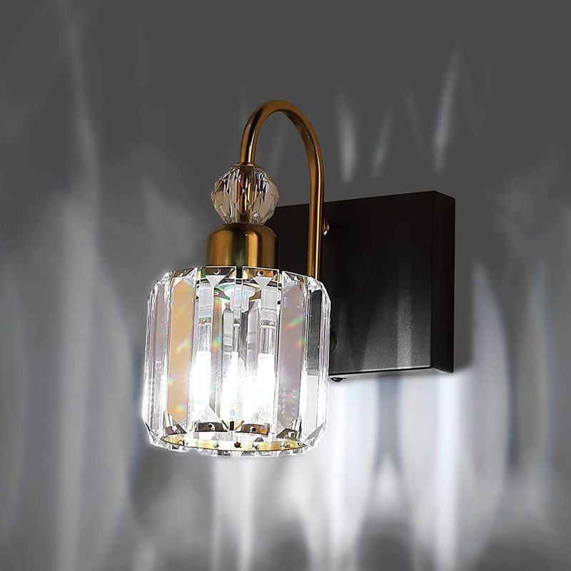 Nordic Style Vanity Light Cylinder Shape Vanity Lamp with Crystal Shade for Shower Room