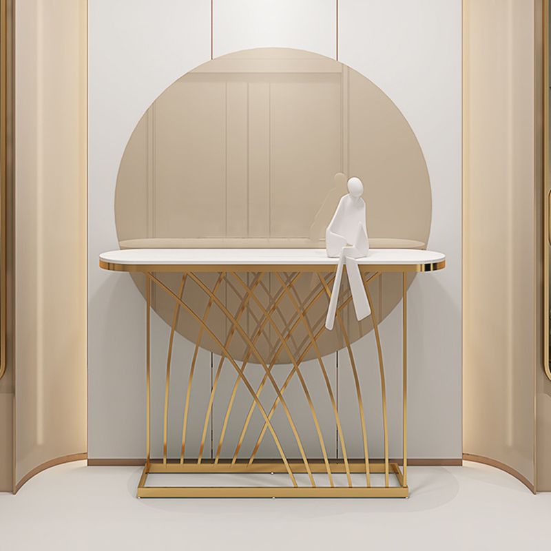 31.5-inch Tall Oval Console Table 1-shelf Stone Accent Table