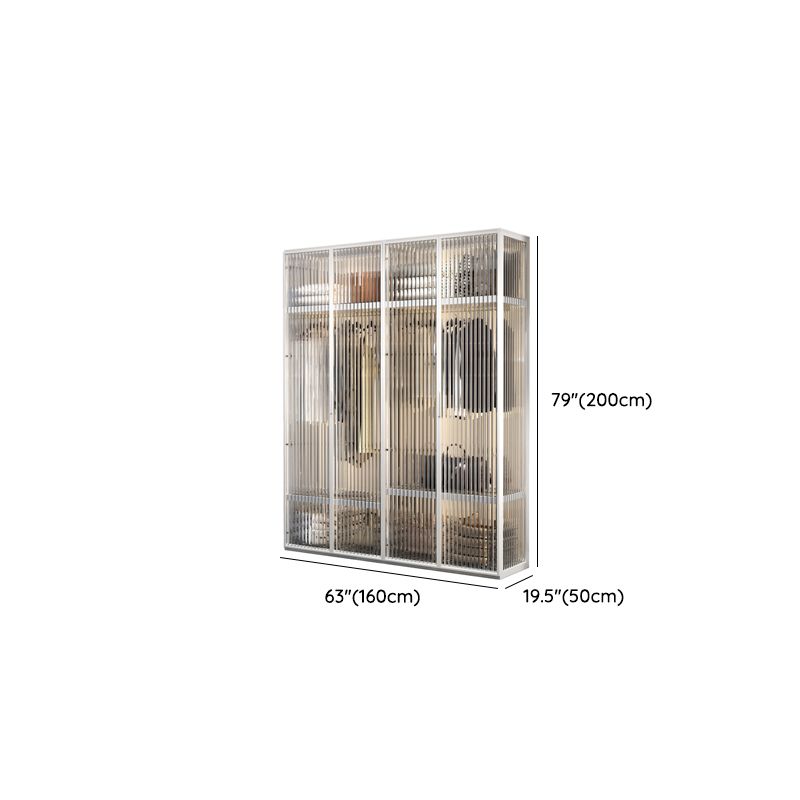 Contemporary Tempered Glass Wardrobe Armoire Freestanding Wardrobe with Shelves
