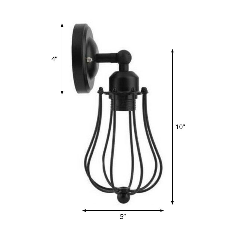 Lámpara de luz de pared de jaula de pomelo vintage lámpara de pared de hierro de una sola bombilla en negro