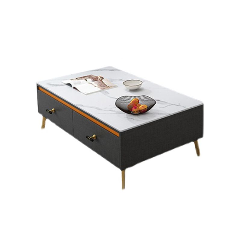 Contemporary Rectangle Stone Cocktail Table Slate with 4 Drawers