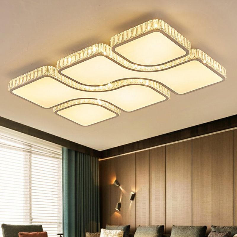 LED rectangulaire Ceiling Mount Light Modern Crystal Clear Flushmount Lighting for Living Room