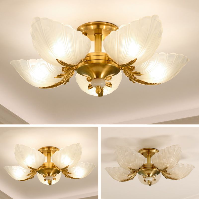 Lampada da soffitto in vetro con montaggio a semi-incasso Lampada da soffitto in ottone stile moderno