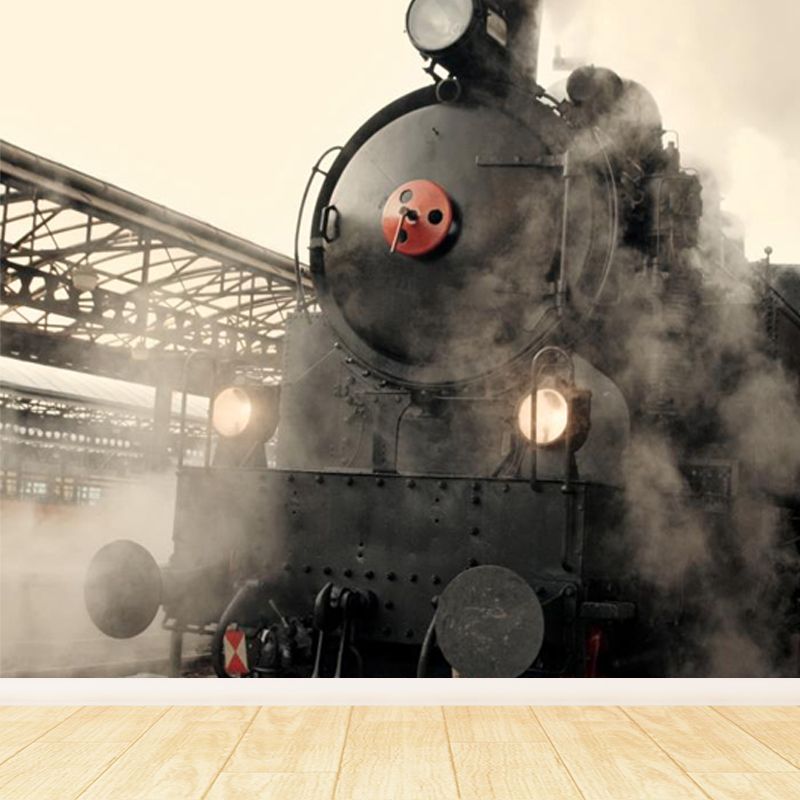 Imposing Train View Mural Decal for Guest Room, Soft Color, Custom Size Available