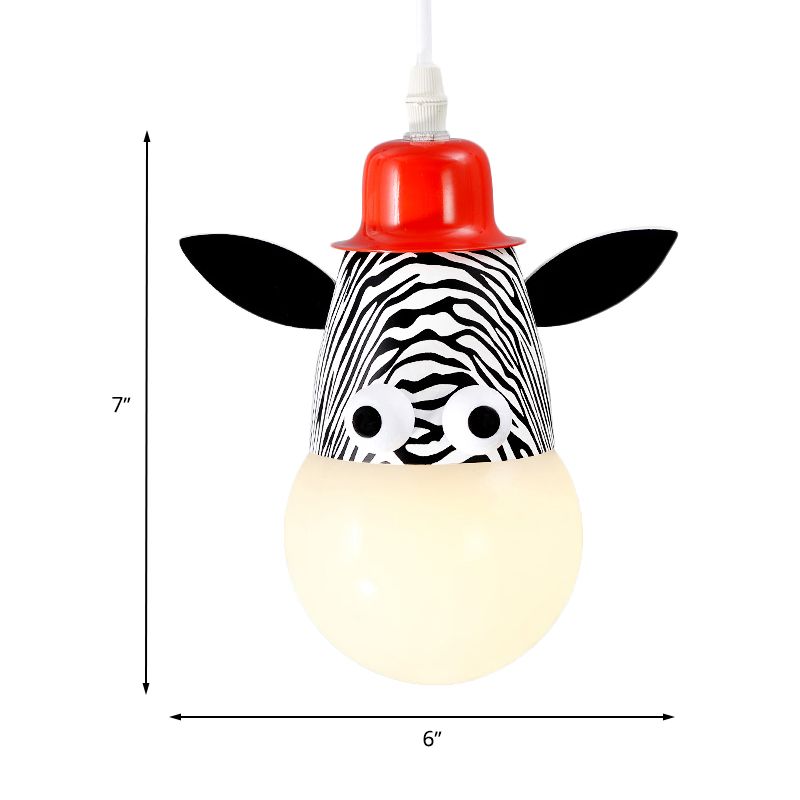 Kids Horse/Giraffe/Monkey Pendant Lamp White Glass 1-Head Children Bedroom Suspended Lighting Fixture