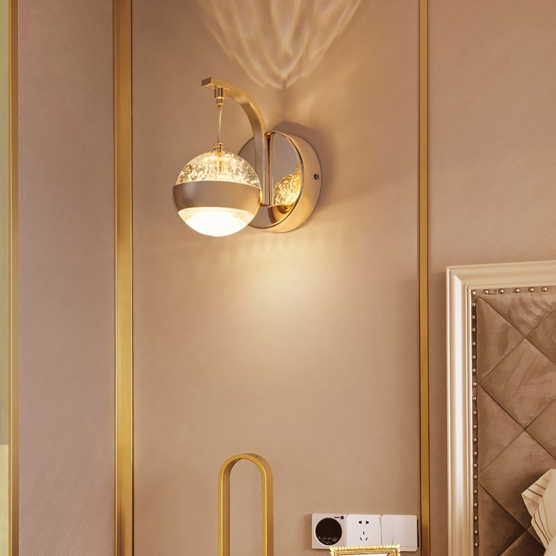 Crystal Spherical Wall Light Sconce Minimalist Gold Finish Wall Light for Bedroom