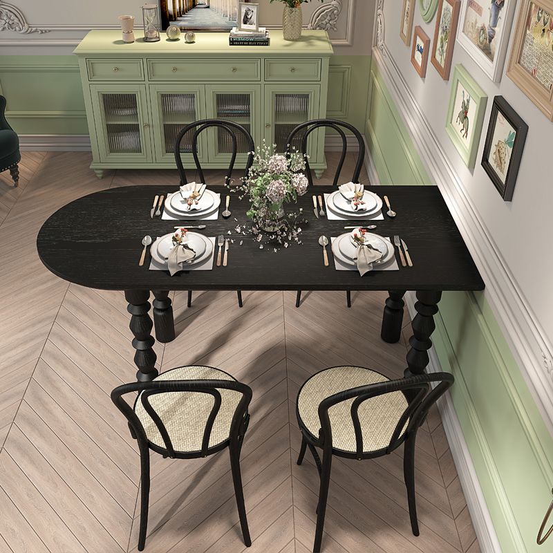 Modern Style Dining Table Solid Wood Dining Room Table in Black