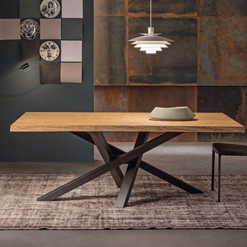 Mesa de comedor de madera maciza de pino, Pedestal único, Base metálica, mesa rectangular para el hogar