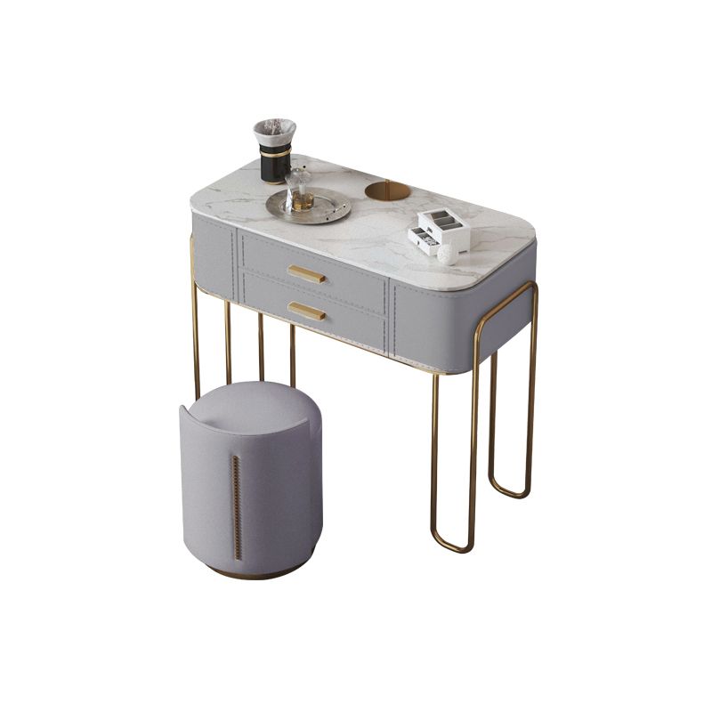 Mirror & 2 Drawers Light Grey Makeup Vanity Dressing Table Stool Set