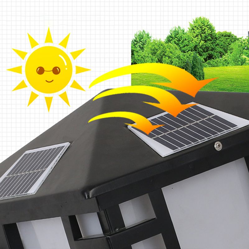 Metal Rectangle Shape Solar Pillar Lamp Modern 1 Light Waterproof Outdoor Light in Black