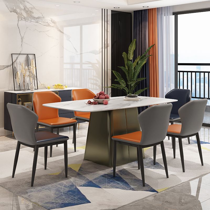 Metal Traditional Luxury Rectangle Table High Gloss White Sintered Stone Table with Pedestal