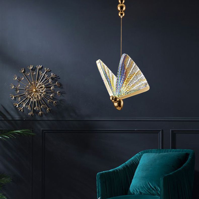 Butterfly Acrylic LED Pendant Lamp Artistic Gold Finish Hanging Lamp for Dining Room