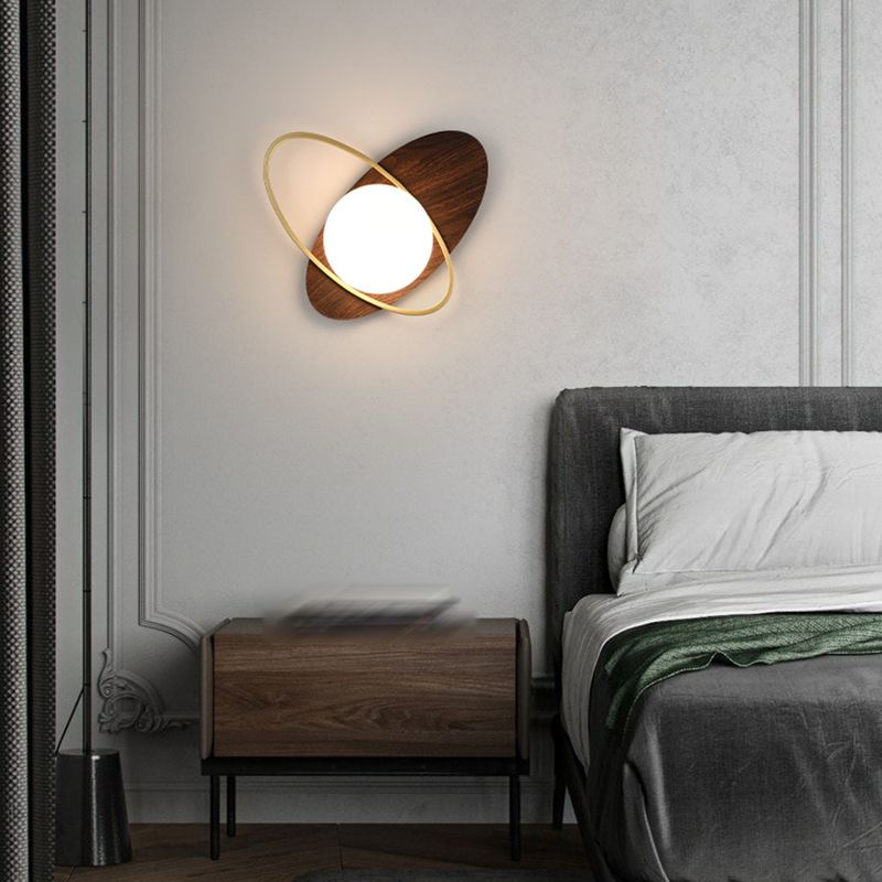 Modern Metal Wall Light Globe 1 Light Wall Sconce with Glass for Bedroom