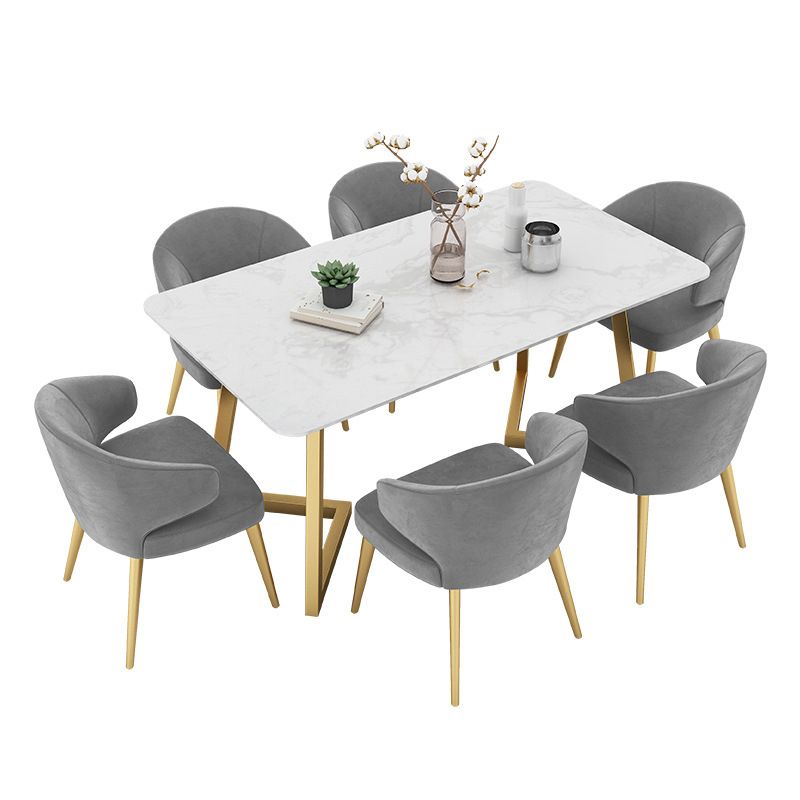 Rectangle Top Dining Table Traditional Luxury Table with Sled Base in Gold